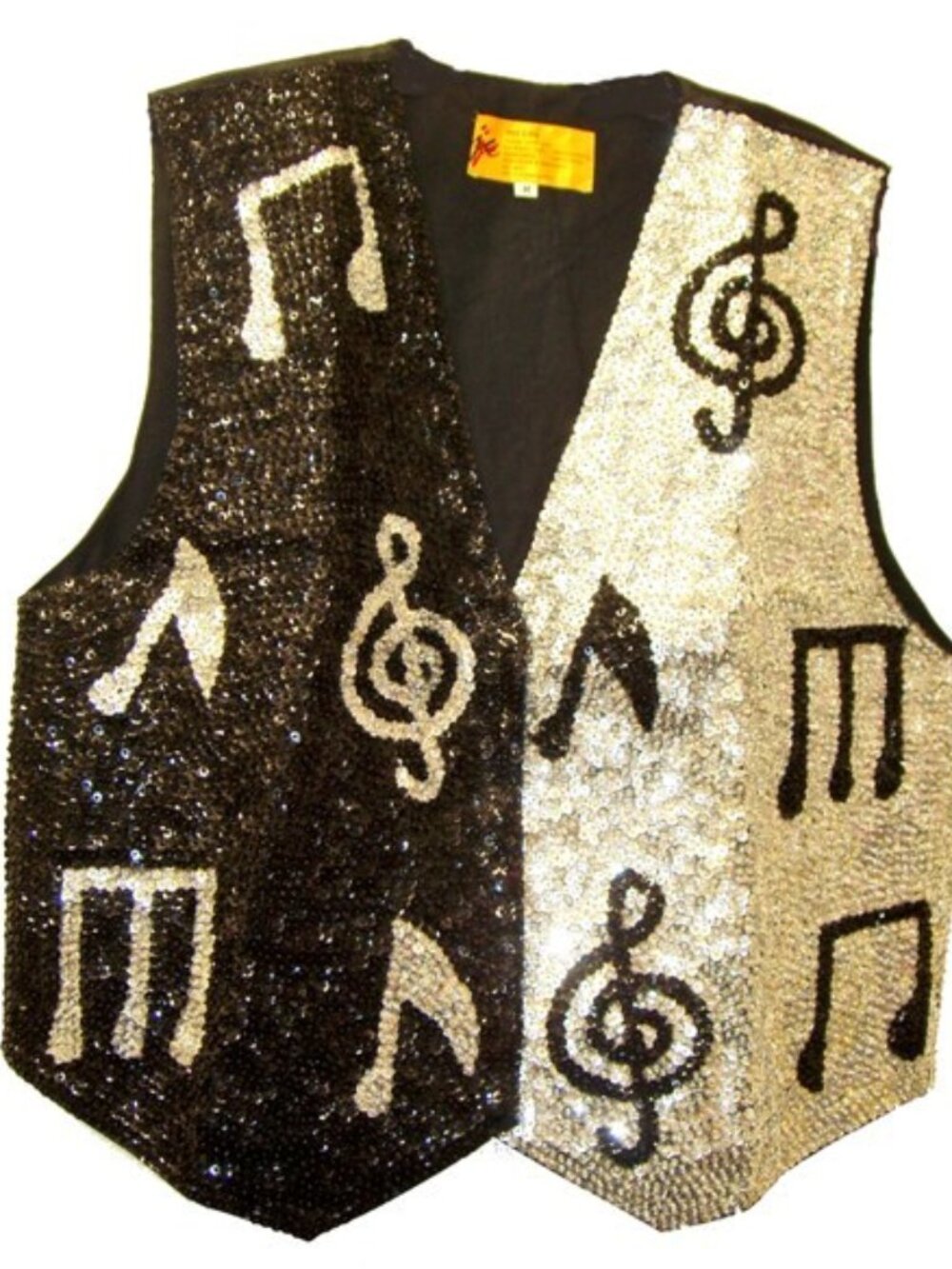 2 Tone Sequin Vest Music Note Top, Unisex Vegas Show Outfit, Retro Disco Style